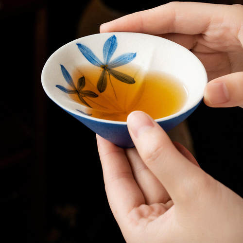 手绘清香幽兰葫芦杯陶瓷主人杯福禄茶杯个人专用高档精致品茗杯