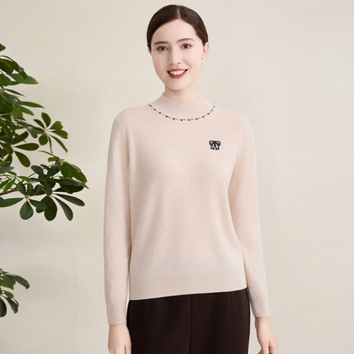 赏心岁月中年妈妈半高领羊毛衫洋气针织打底衫妈妈装