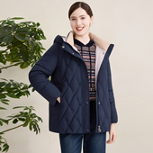 洋气保暖冬装 赏心岁月中老年女装 妈妈休闲连帽羽绒服中长款 外套