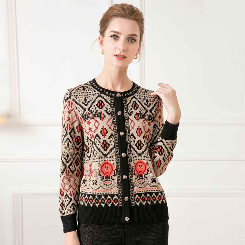 赏心岁月长袖针织开衫莱赛尔