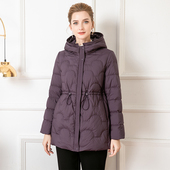 赏心岁月中年妈妈羽绒服白鸭绒冬装 外套抽绳收腰显瘦加肥加大正品