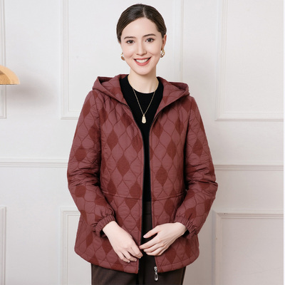 赏心岁月中老年女装妈妈秋装新款连帽外套短款宽松大码妈妈装