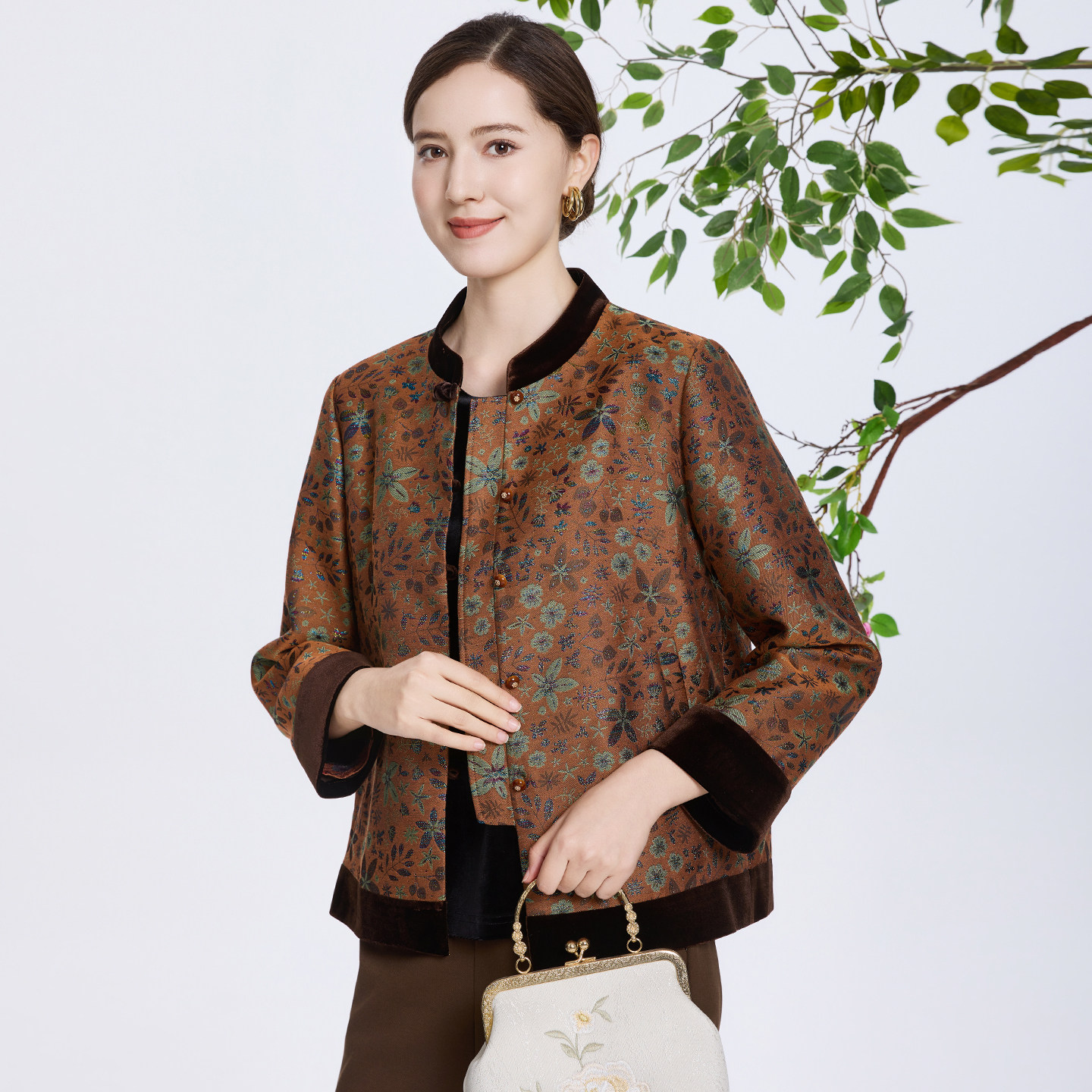 赏心岁月中老年女装妈妈中国风唐装立领春秋新款外套洋气高贵上衣图片