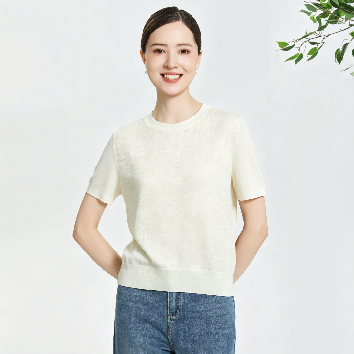 赏心岁月中年妈妈洋气套头T恤衫精工短袖上衣夏季新款妈妈装图片