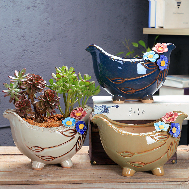 大号多肉花盆陶瓷大花盆简约大口径粗陶多肉植物拼盘组合花盆清仓