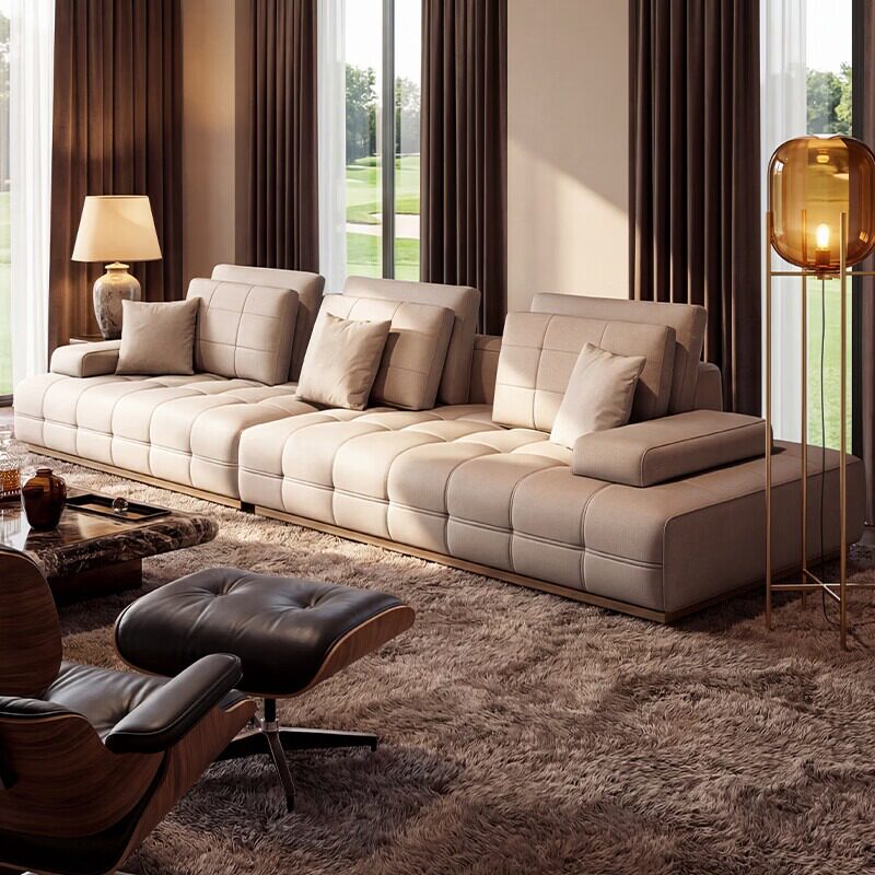 舍己屋轻奢风劳伦斯真皮沙发客厅多人位现代简约全青皮直排沙发