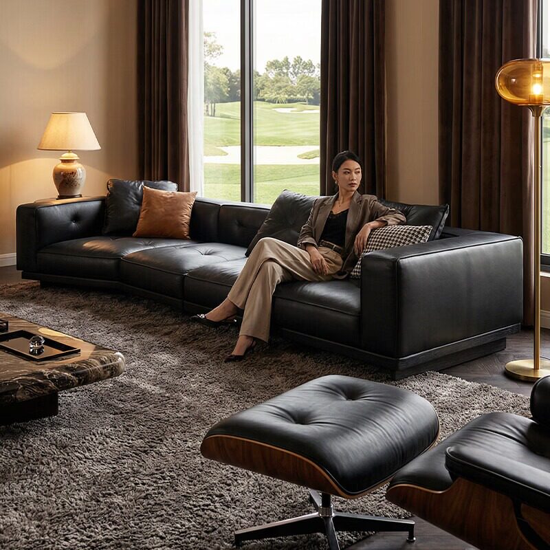 舍己屋意式轻奢全青皮迪兰沙发现代简约异形多人位休闲客厅家具