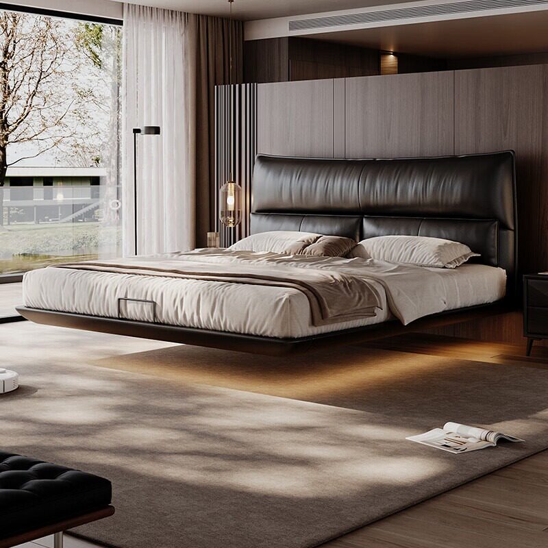 舍己屋意式极简全青皮床主卧头层牛皮悬浮款家用轻奢大气双人婚床