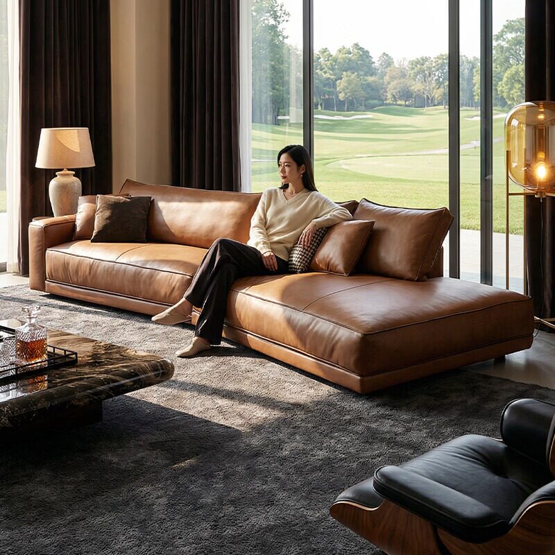 舍己屋意式极简布达佩斯真皮沙发客厅现代轻奢L型转角三人位沙发