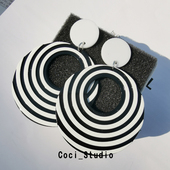 韩国时尚 大圆圈耳坠黑白气质简约耳夹无耳洞 条纹耳环欧美夸张个性