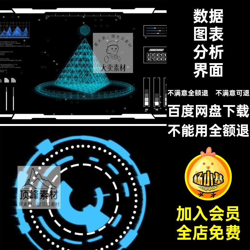 科技PSD模板HUDUI素材未来科幻屏幕边框分析图表仪表盘界面psd