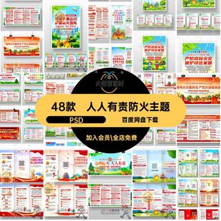 人人有责防火主题PSD48款折页森林防火图展板消防知识素材海报