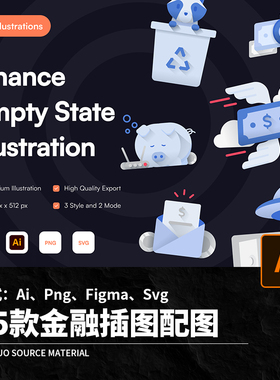 15款扁平蓝色金融财务管理插图配图AI矢量文件Png免扣设计素材