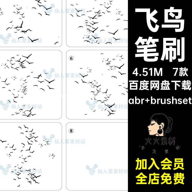 新中式飞鸟群ps笔刷小鸟剪影鸟群点缀iPad笔刷设计素材