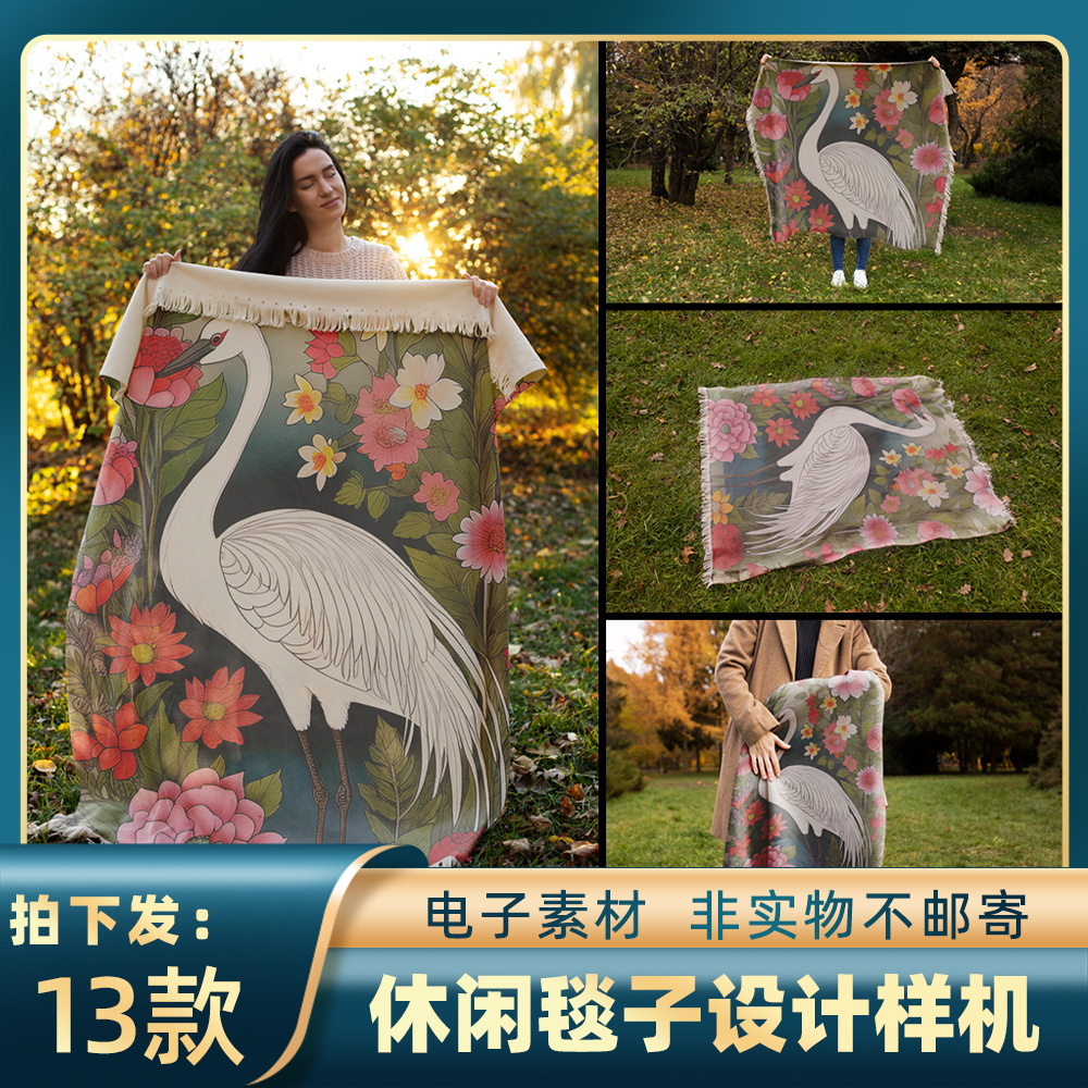 1743毛毯家纺织品流苏休闲毯子披肩图案设计样机ps智能贴图素材