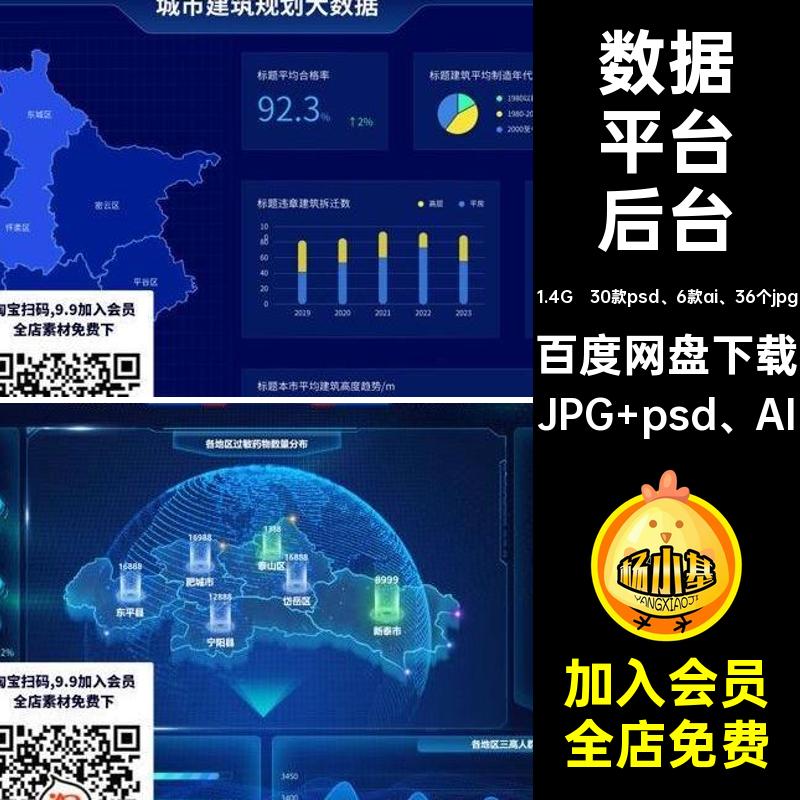数据平台后台可视化大屏PSDAI小案材30款psd 6款ai 36个jpg企业
