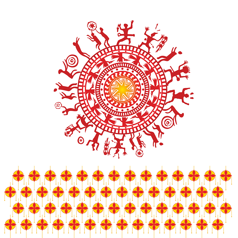 壮族铜鼓少数民族花山绣球纹样CDR AI矢量元素背景花边设计素材