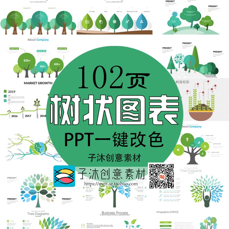 树状树叶ppt图形图表合集 矢量图标高清商务信息可视化思维导图