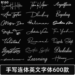 PS手写花体连笔连体签名英文字体纤细婚礼海报贺卡艺术procreate