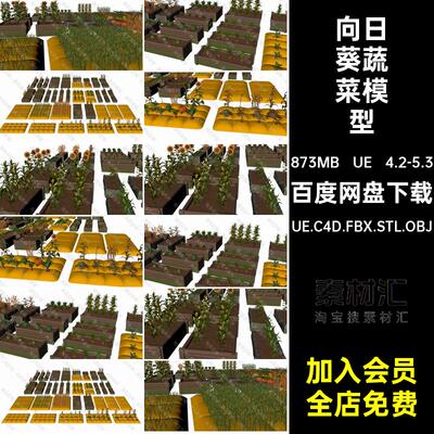 UE 4.2-5.3蔬菜三维模型向日葵OBJ玉米过程西瓜STLC4D南瓜FBX萝卜