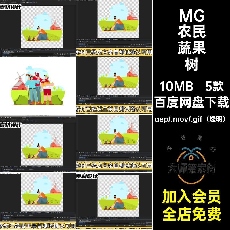 MG动画卡通人物场景果农民农场蔬果树AE源文件透明GIFMOVPR素材