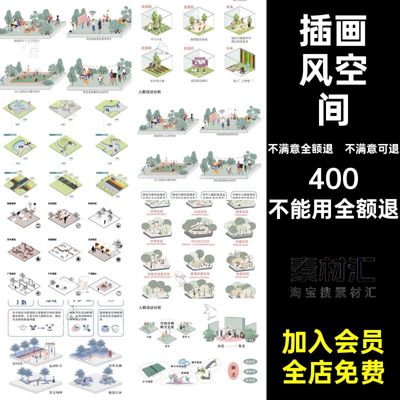 扣小素材画风PSD免分析图策略空间模块场景插园林景观抠空间免