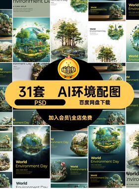 AI环境配图树psd31套背景木森林平面PSD节日环境保护大自然3D平面