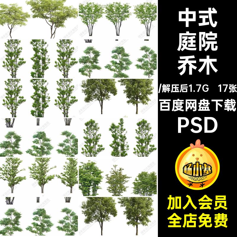 常绿庭院乔木效果图小素材配景丛生中PSD后期景观树造型17张植物