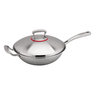 Chockmen卓德铭18/10不锈钢无涂层30/32cm炒锅不挑灶炒菜炖肉钢盖