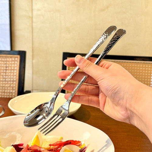 chockmen18/10不锈钢西餐叉西餐勺锤纹加厚甜品叉勺下午茶水果叉
