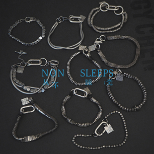 从不睡觉 暗黑哥特风扭曲重叠重工做旧纯银复古蛇骨手链手环集合