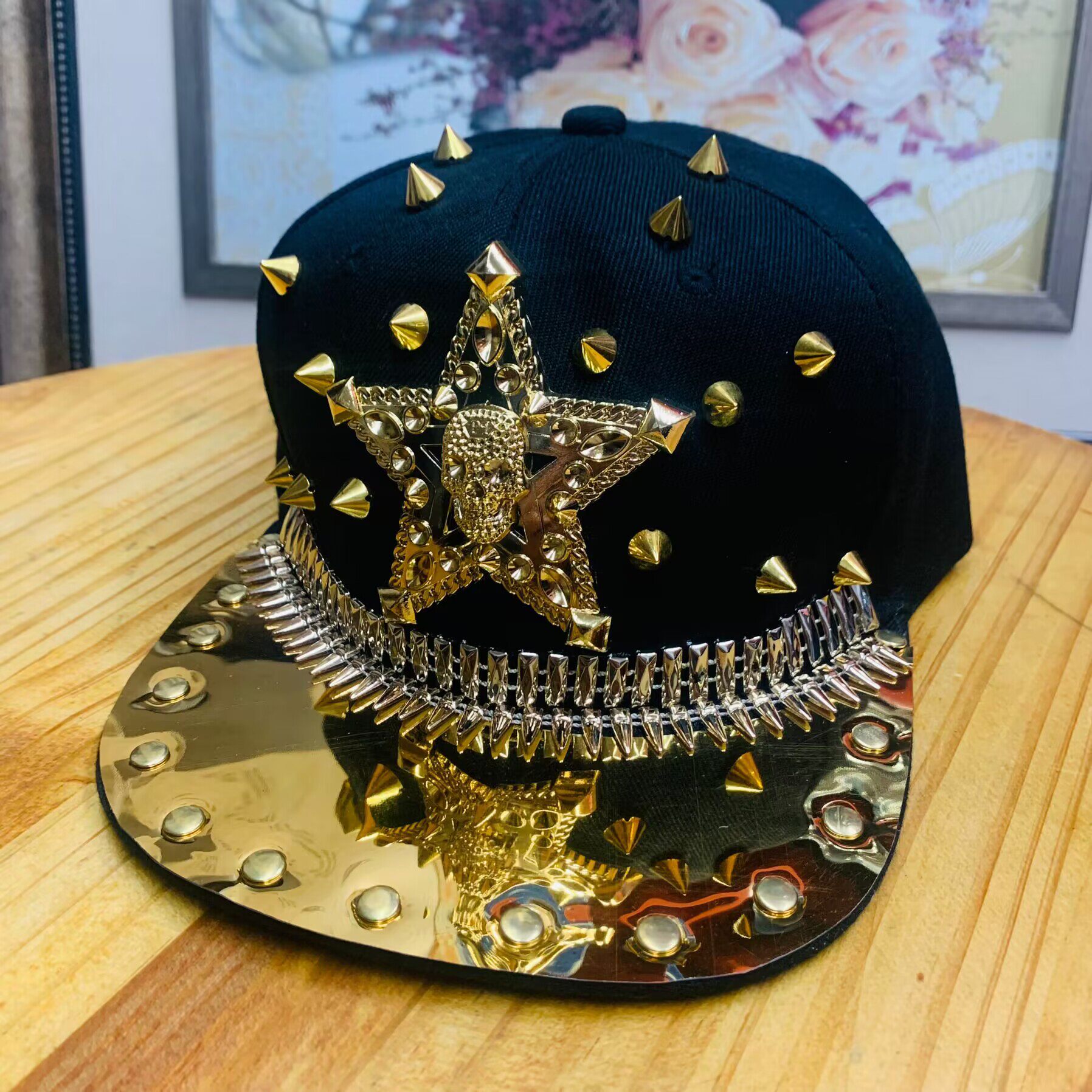 新款嘻哈朋克铆钉帽尖铆钉男女士街舞台棒球鸭舌帽子韩版潮