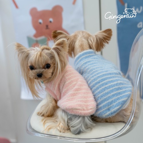 GINGERAIN 毛茸茸背心约克夏马尔济斯衣服斯可爱甜美系条纹打底