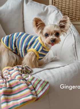 GINGERAIN 弹力跨栏背心马尔济斯约克夏条纹打底衫棉质T恤背心