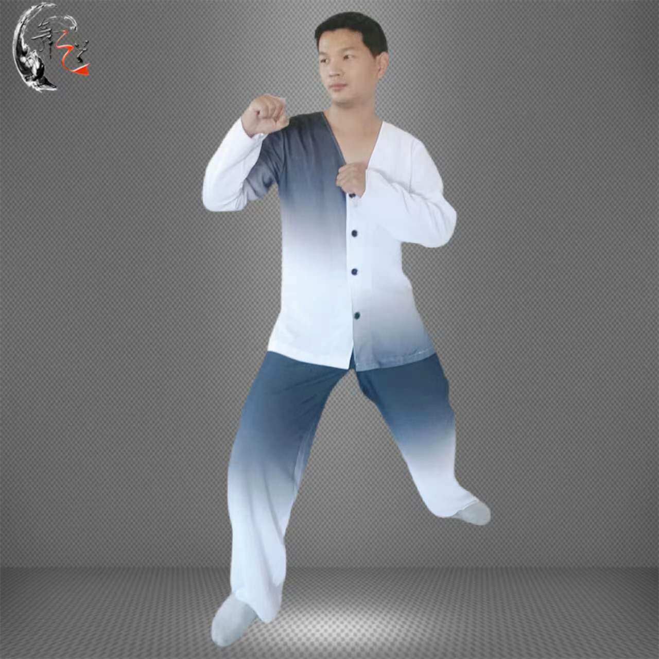 新款练功服再别康桥中国风武术表演服黑白渐变太极服成人男水墨舞