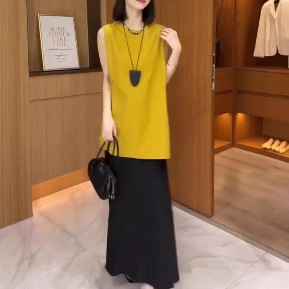 英国topwhit夏季新款高级感宽松无袖衬衫高腰半身裙女