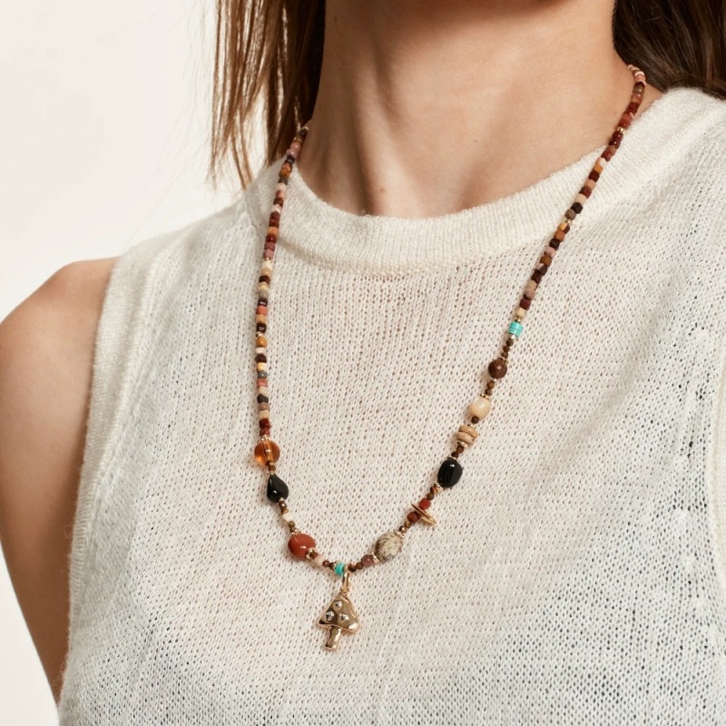 英国topwhit日出蘑菇石串珠项链小众叠戴复古高级感轻奢波西米亚