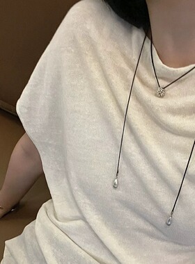 英国topwhit赵露思黑绳绑带项链锁骨链女设计感高级气质颈链毛衣