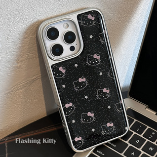 白星粉喵头 壳颜社CLUB 凯蒂猫苹果16promax手机壳iphone15plus闪粉14少女13防摔12可爱11华为Mate60硬P70U