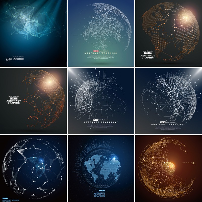 11套 太空地球线性宇宙科技互联网素材插画AI矢量素材 XD368