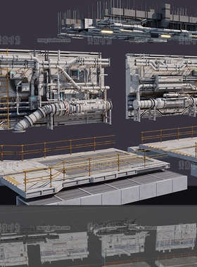 C4D科幻建筑工业机械管道面板道路组件blender模型3d素材fbx obj