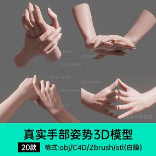 手部3D模型女性人物手模手部动作姿势obj手指雕刻胳膊四肢C4D手势