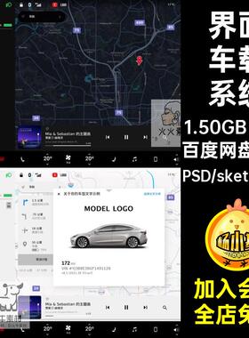 2套中文版sketch车载中控UI界面操作系统展示汽车设计素材psdxd