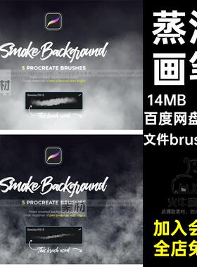 12款蒸汽画笔文件brushset厚涂逼真Procreateipad笔刷特效烟雾