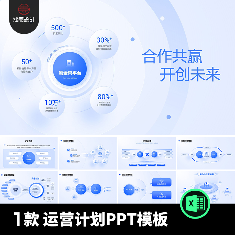 1款品牌运营计划行业分析报告互联网万能逻辑架构图标PPT模板素材