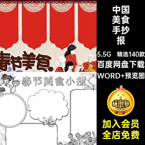 精选140款家乡特产线稿小报模板电子版安特产案上的中国家乡美食