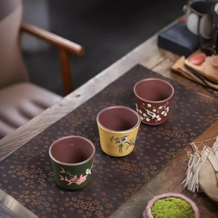 手绘家用紫砂茶杯品茗杯主人复古风功夫茶具故茶盏单杯非陶瓷