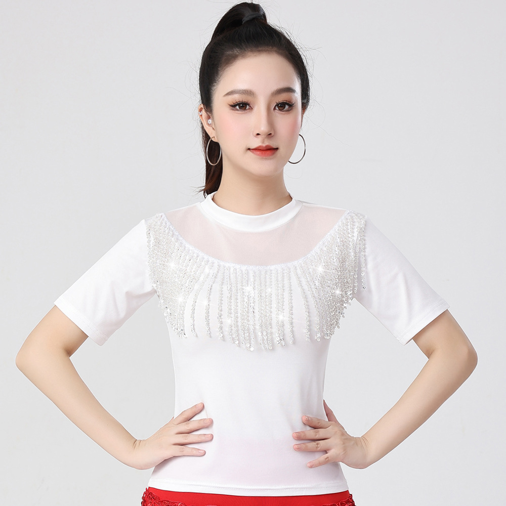 拉丁舞服装新款成人女三步踩跳舞上衣练功服形体服摩登舞国标舞