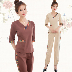 中长袖 足浴技师服桑拿工衣装 2228 美容养生工作服套装 2019新款