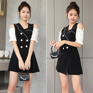 连衣裙女酒店足浴工作服109 桑拿技师服显瘦性感短袖 2023春季 新款
